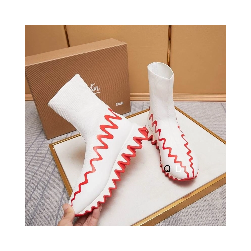 Cheap Christian Louboutin Sharky Sock Sneakers Knit Mesh White Sale Online