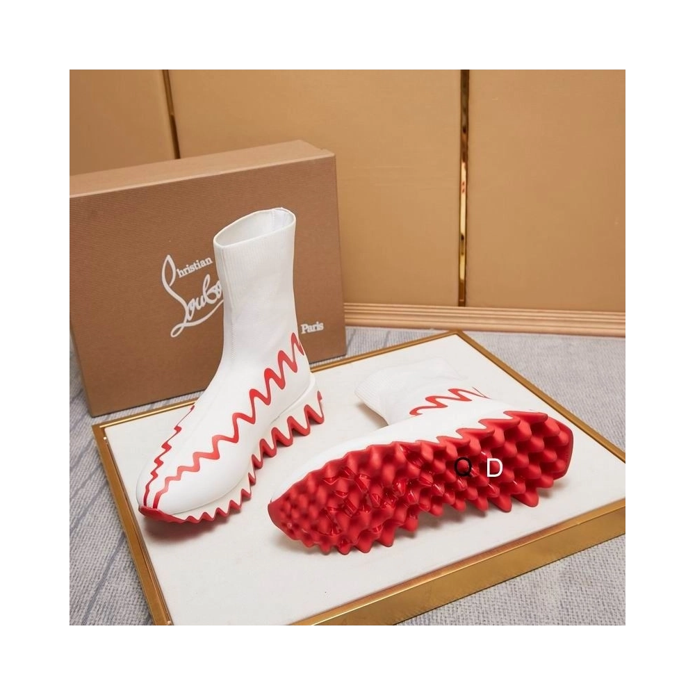 Cheap Christian Louboutin Sharky Sock Sneakers Knit Mesh White Sale Online
