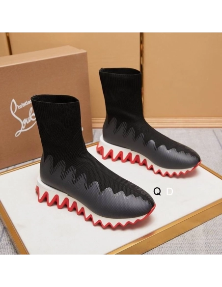 Knockoff Christian Louboutin Sharky Sock Sneakers Knit Mesh Black White