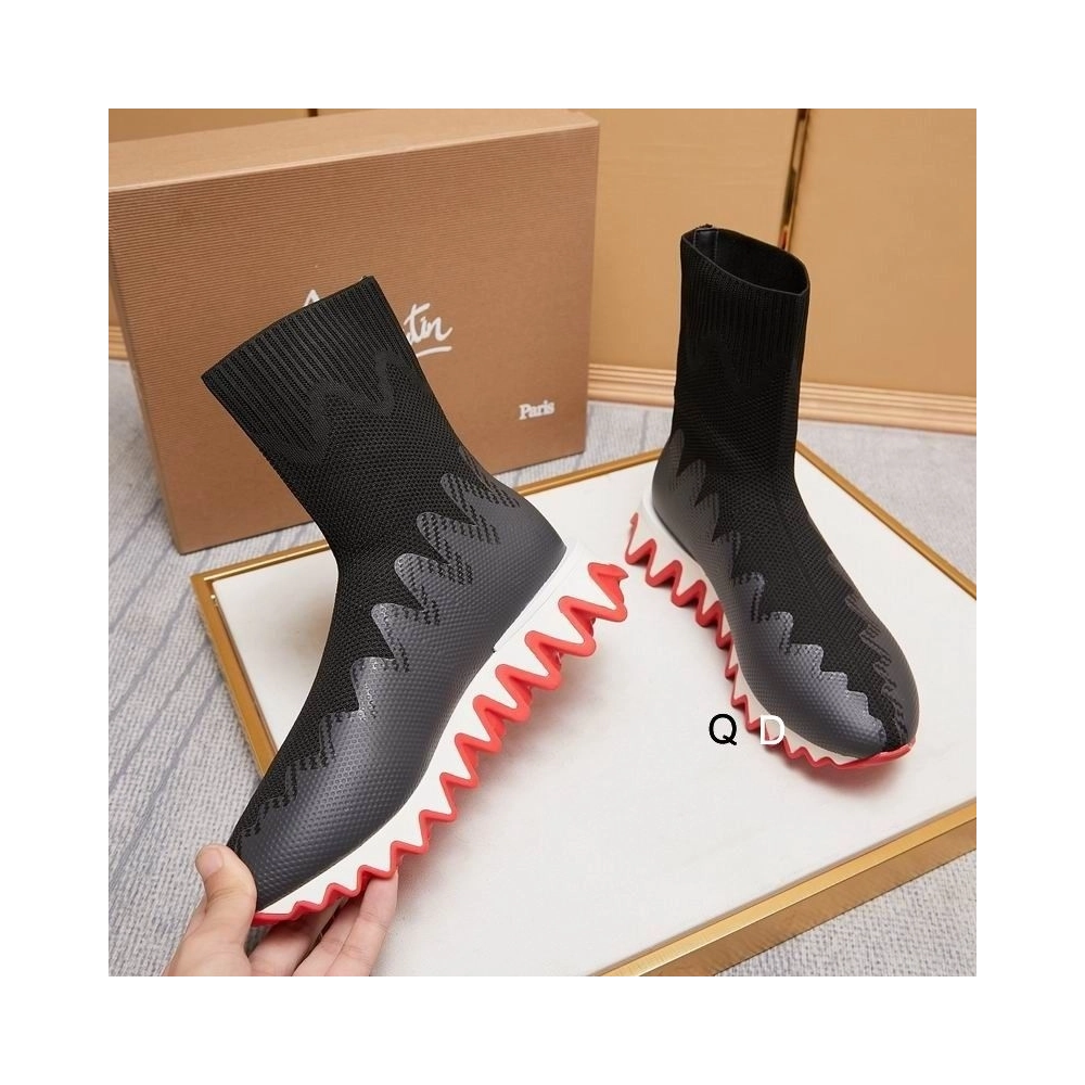 Knockoff Christian Louboutin Sharky Sock Sneakers Knit Mesh Black White