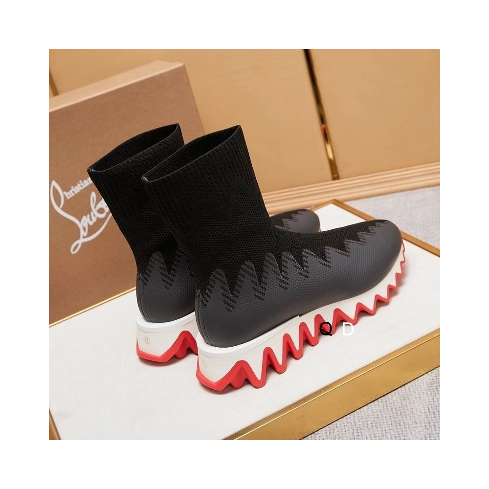 Knockoff Christian Louboutin Sharky Sock Sneakers Knit Mesh Black White