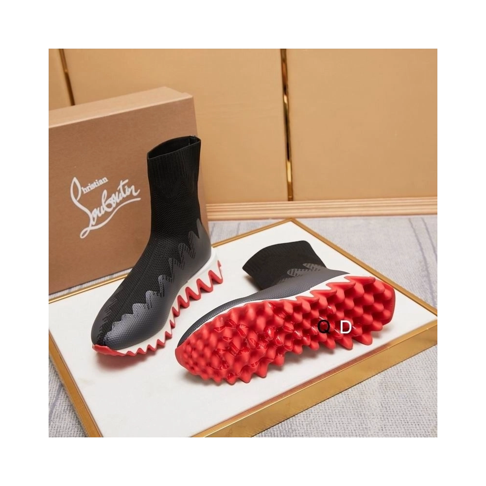 Knockoff Christian Louboutin Sharky Sock Sneakers Knit Mesh Black White