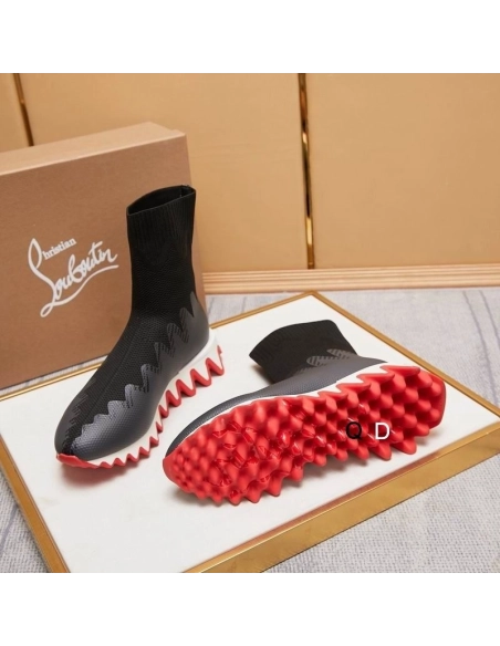 Knockoff Christian Louboutin Sharky Sock Sneakers Knit Mesh Black White