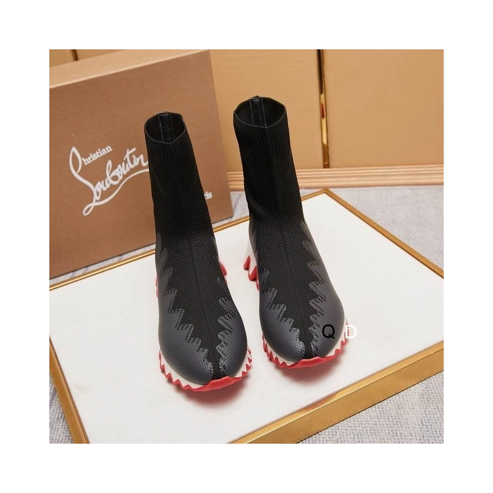 Knockoff Christian Louboutin Sharky Sock Sneakers Knit Mesh Black White