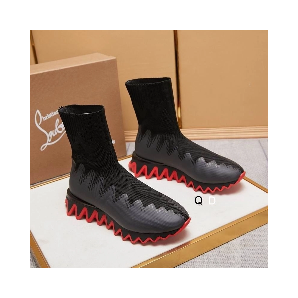 Cheap Christian Louboutin Sharky Sock Sneakers Knit Mesh Black for Sale