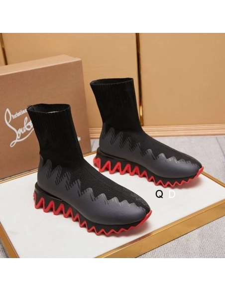 Cheap Christian Louboutin Sharky Sock Sneakers Knit Mesh Black for Sale