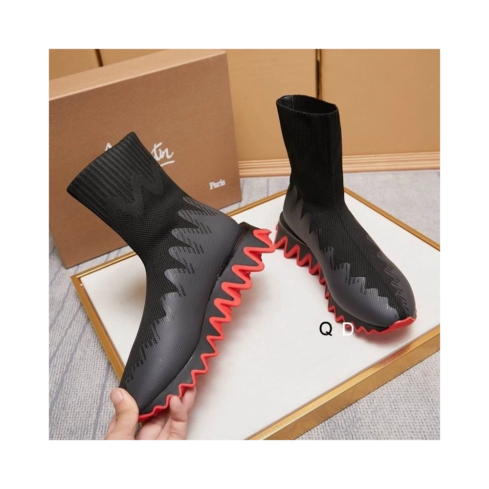Cheap Christian Louboutin Sharky Sock Sneakers Knit Mesh Black for Sale