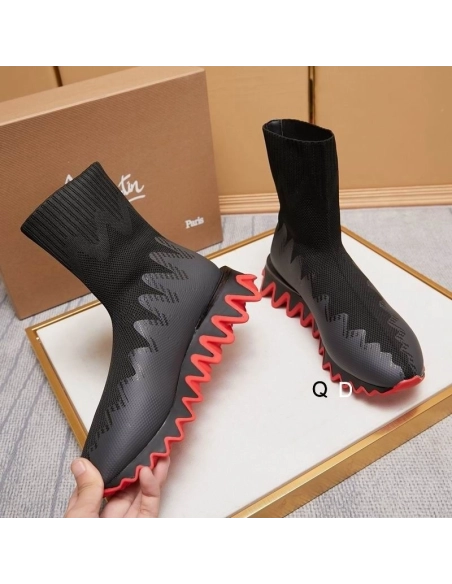 Cheap Christian Louboutin Sharky Sock Sneakers Knit Mesh Black for Sale