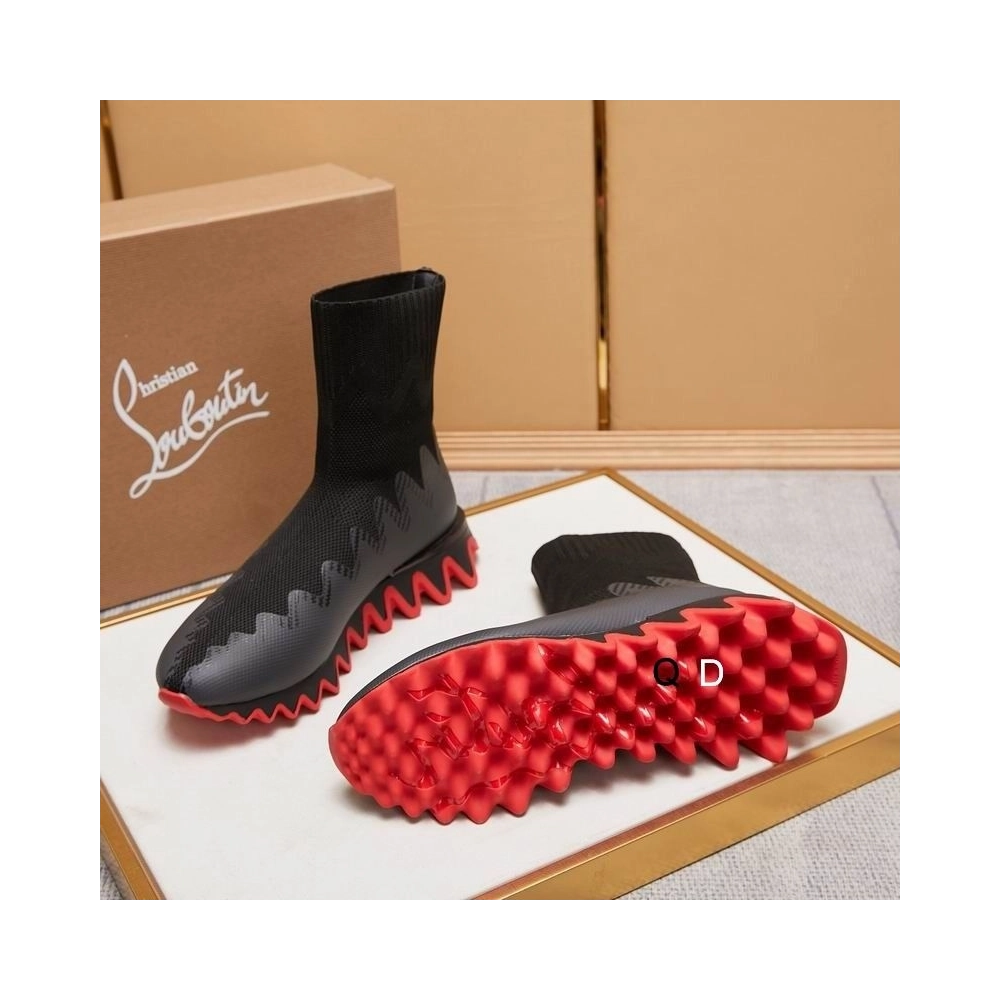 Cheap Christian Louboutin Sharky Sock Sneakers Knit Mesh Black for Sale