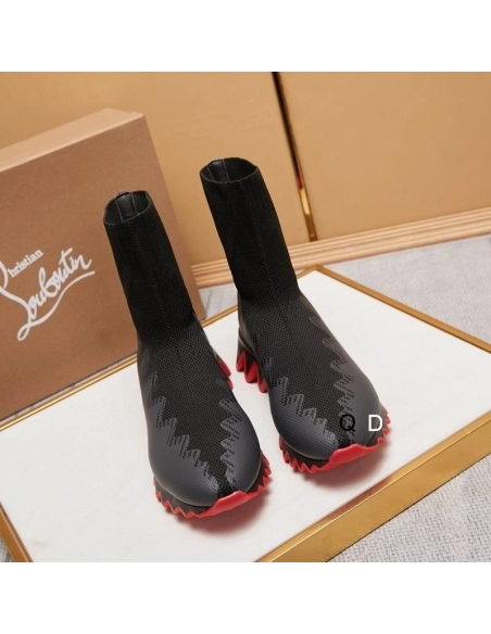 Cheap Christian Louboutin Sharky Sock Sneakers Knit Mesh Black for Sale