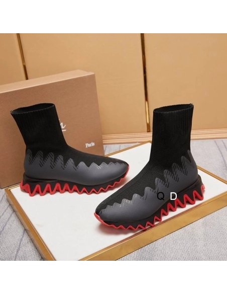 Cheap Christian Louboutin Sharky Sock Sneakers Knit Mesh Black for Sale