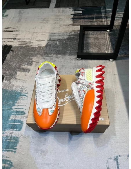 Discount Christian Louboutin Loubishark Comic-Print Leather Sneakers Multicolor Outlet Sale