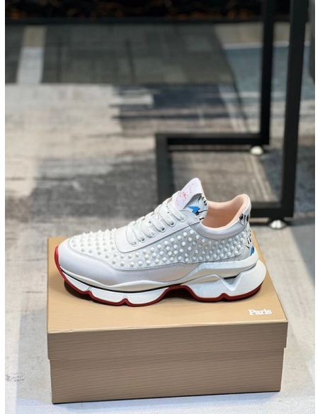 Replica Christian Louboutin Neoprene Spike Sock Donna Flat Sneakers White