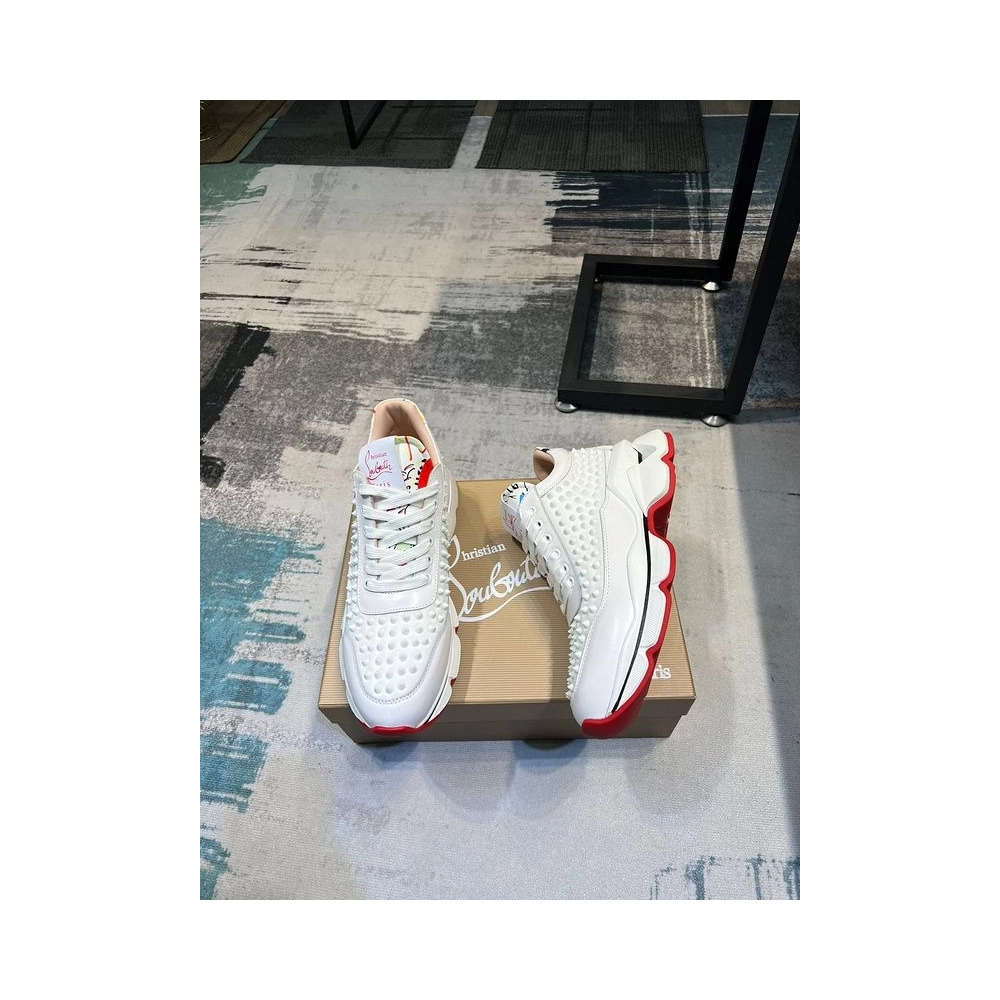 Replica Christian Louboutin Neoprene Spike Sock Donna Flat Sneakers White