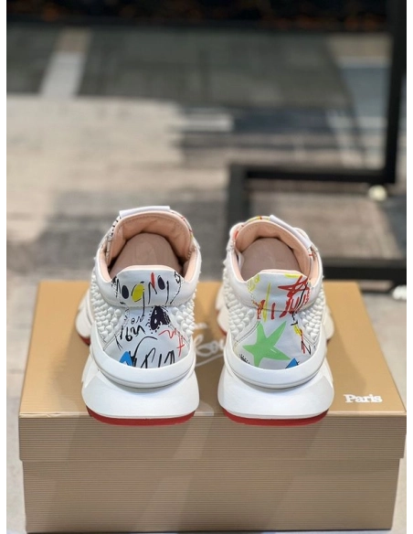 Replica Christian Louboutin Neoprene Spike Sock Donna Flat Sneakers White