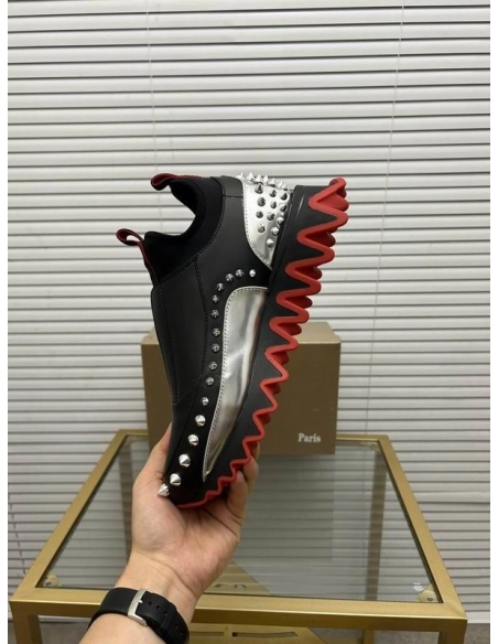 Fake Christian Louboutin Sharkyloub SP Spikes Calfskin Sneakers Black