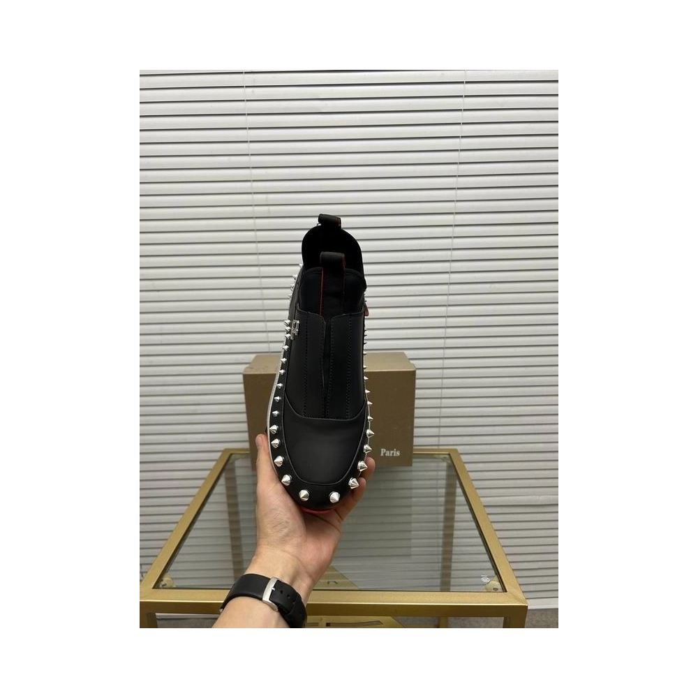 Fake Christian Louboutin Sharkyloub SP Spikes Calfskin Sneakers Black