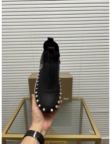 Fake Christian Louboutin Sharkyloub SP Spikes Calfskin Sneakers Black