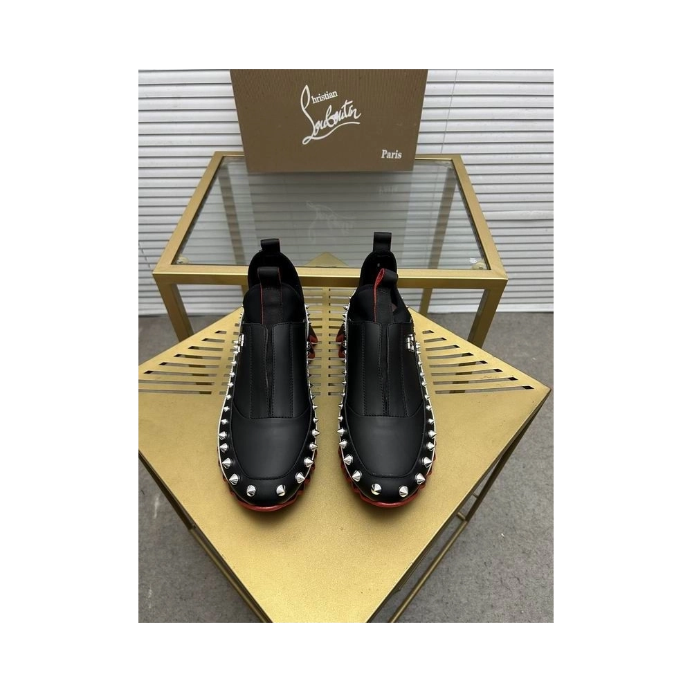 Fake Christian Louboutin Sharkyloub SP Spikes Calfskin Sneakers Black