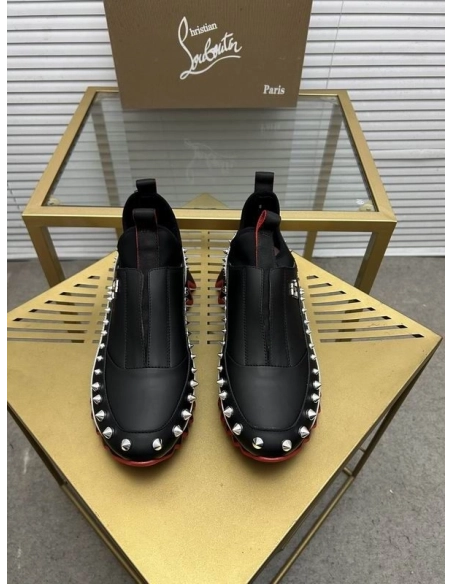 Fake Christian Louboutin Sharkyloub SP Spikes Calfskin Sneakers Black
