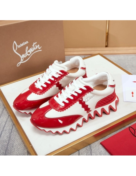 Knockoff Christian Louboutin Men Loubishark Sneakers Patent Leather Red