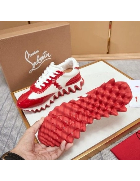 Knockoff Christian Louboutin Men Loubishark Sneakers Patent Leather Red