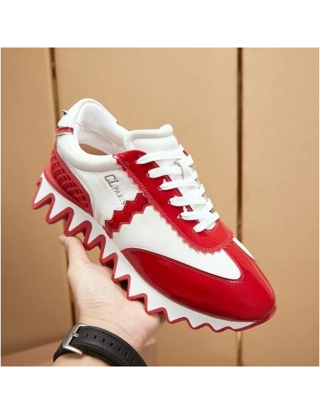 Knockoff Christian Louboutin Men Loubishark Sneakers Patent Leather Red