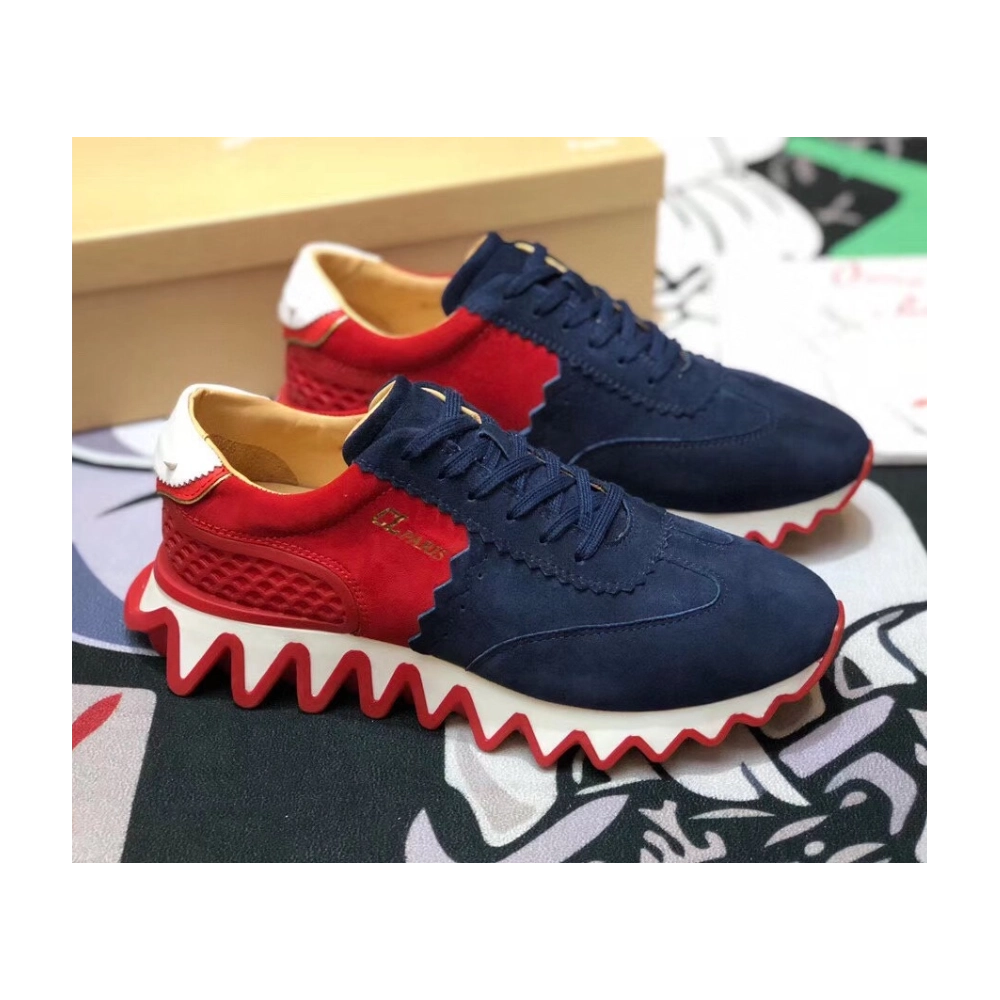 Fake Christian Louboutin Loubishark Sneakers Suede Blue Red, Replica Christian Louboutin Shoes