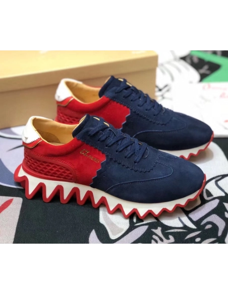 Fake Christian Louboutin Loubishark Sneakers Suede Blue Red, Replica Christian Louboutin Shoes