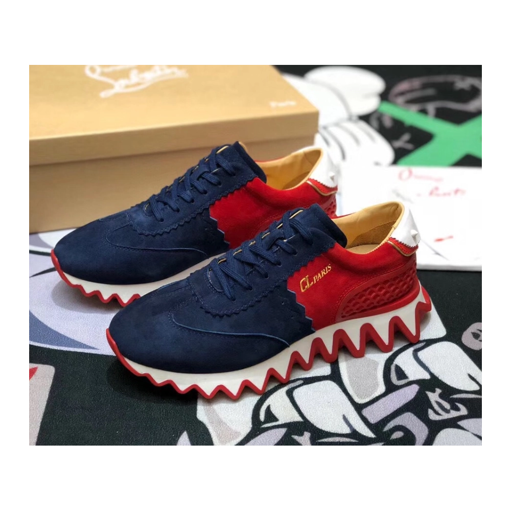 Fake Christian Louboutin Loubishark Sneakers Suede Blue Red, Replica Christian Louboutin Shoes