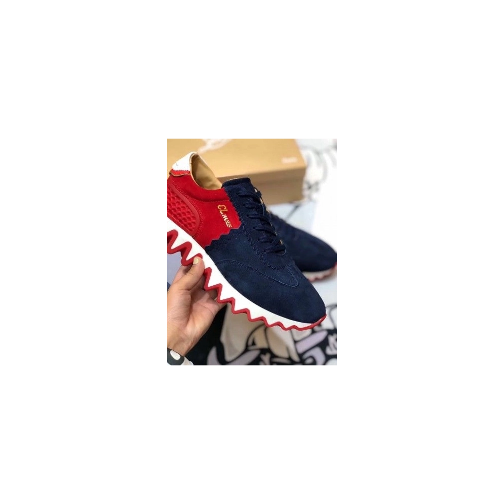 Fake Christian Louboutin Loubishark Sneakers Suede Blue Red, Replica Christian Louboutin Shoes