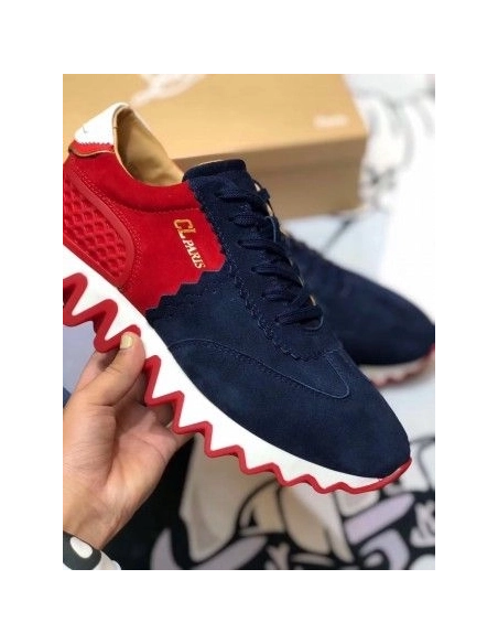 Fake Christian Louboutin Loubishark Sneakers Suede Blue Red, Replica Christian Louboutin Shoes