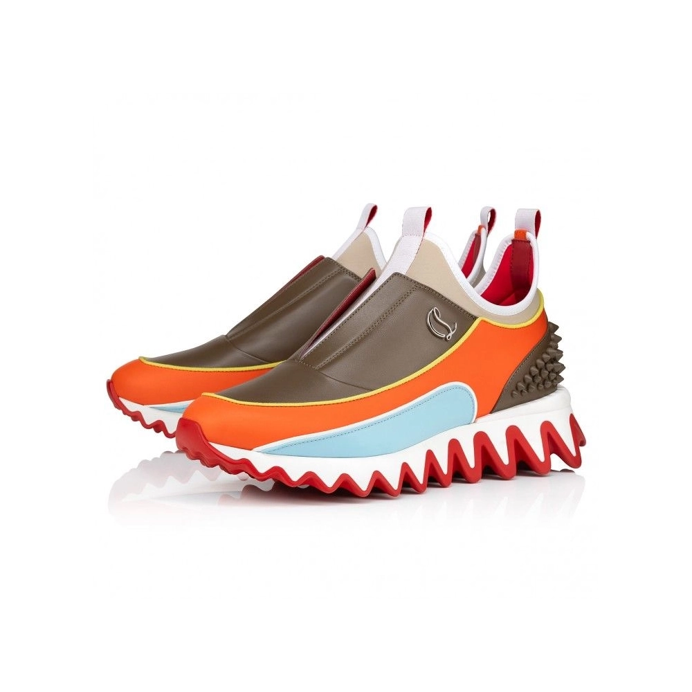 Replica Christian Louboutin Sharkyloub Sp Spikes Sneakers Calf Leather Neoprene And Spikes Vitamine, Fake CL Shoes