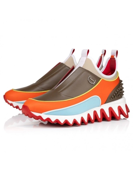 Replica Christian Louboutin Sharkyloub Sp Spikes Sneakers Calf Leather Neoprene And Spikes Vitamine, Fake CL Shoes