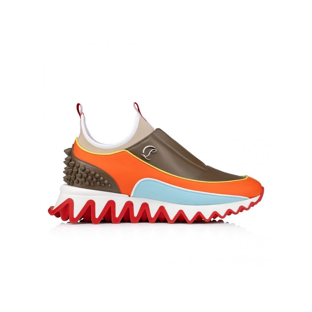 Replica Christian Louboutin Sharkyloub Sp Spikes Sneakers Calf Leather Neoprene And Spikes Vitamine, Fake CL Shoes