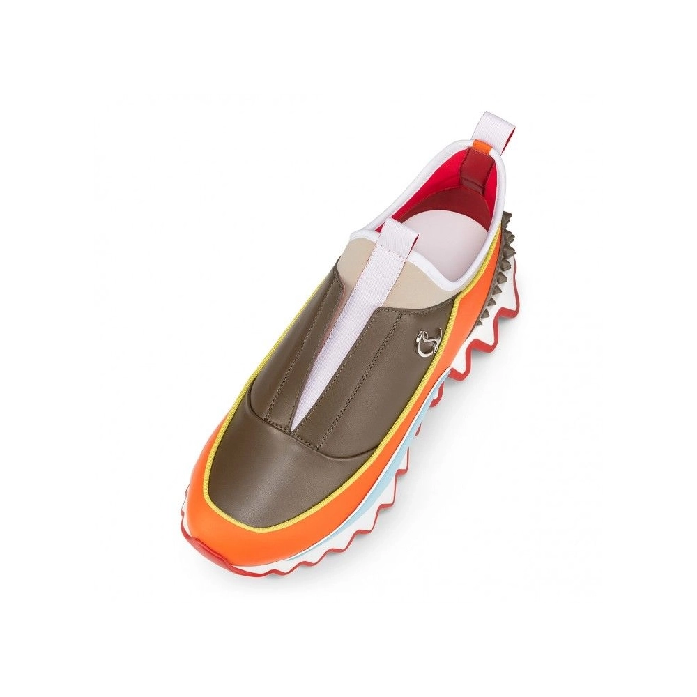 Replica Christian Louboutin Sharkyloub Sp Spikes Sneakers Calf Leather Neoprene And Spikes Vitamine, Fake CL Shoes