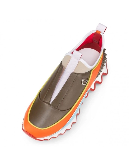 Replica Christian Louboutin Sharkyloub Sp Spikes Sneakers Calf Leather Neoprene And Spikes Vitamine, Fake CL Shoes