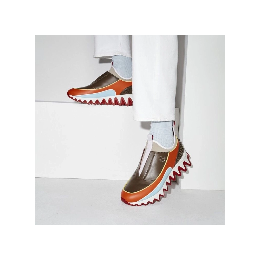 Replica Christian Louboutin Sharkyloub Sp Spikes Sneakers Calf Leather Neoprene And Spikes Vitamine, Fake CL Shoes