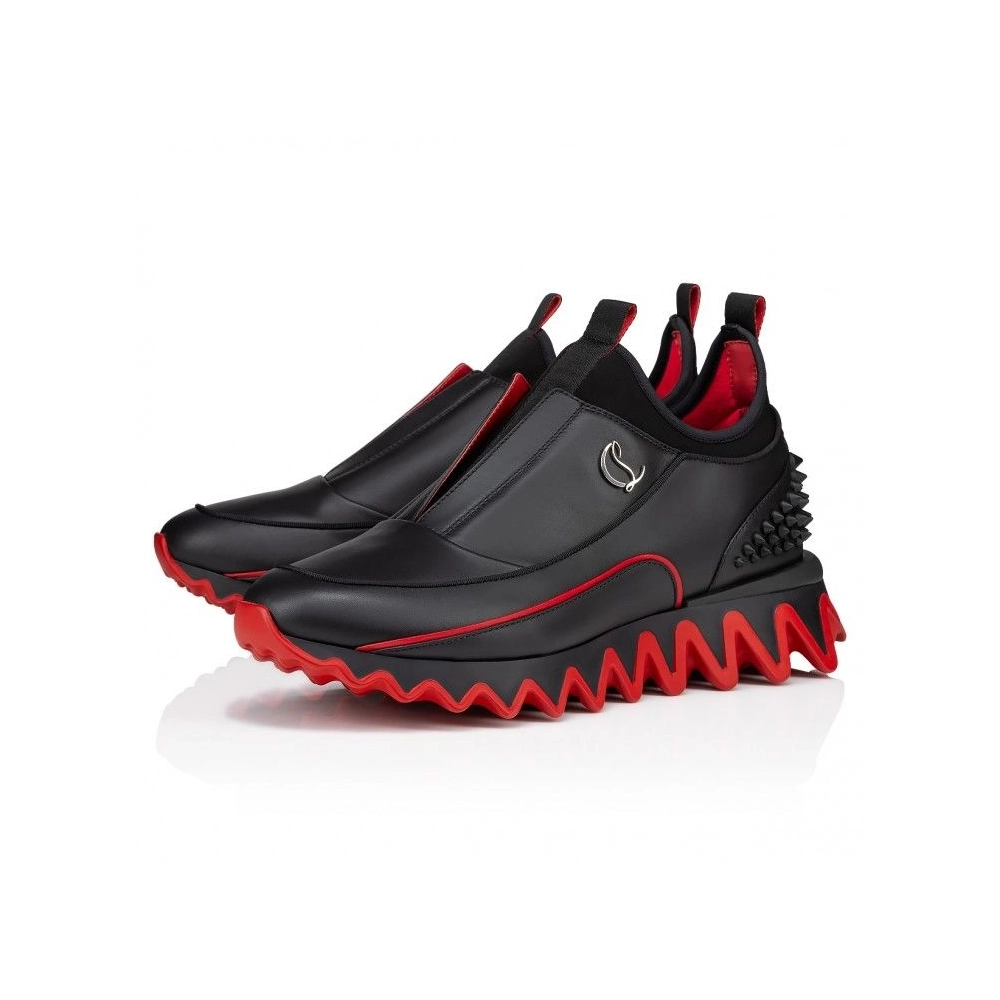 Replica Christian Louboutin Sharkyloub Sp Spikes Sneakers Calf Leather Neoprene And Spikes Black