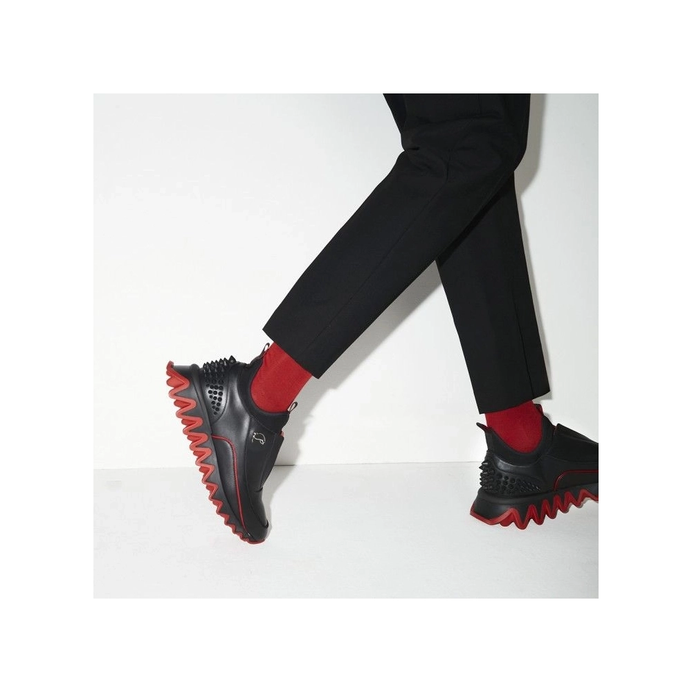 Replica Christian Louboutin Sharkyloub Sp Spikes Sneakers Calf Leather Neoprene And Spikes Black