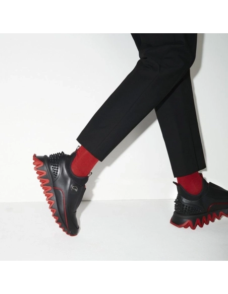 Replica Christian Louboutin Sharkyloub Sp Spikes Sneakers Calf Leather Neoprene And Spikes Black