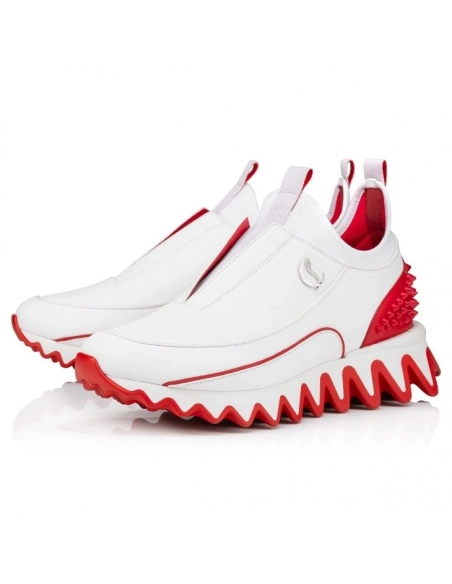 Discount Christian Louboutin Sharkyloub Sp Spikes Sneakers Calf Leather Neoprene And Spikes White on Sale
