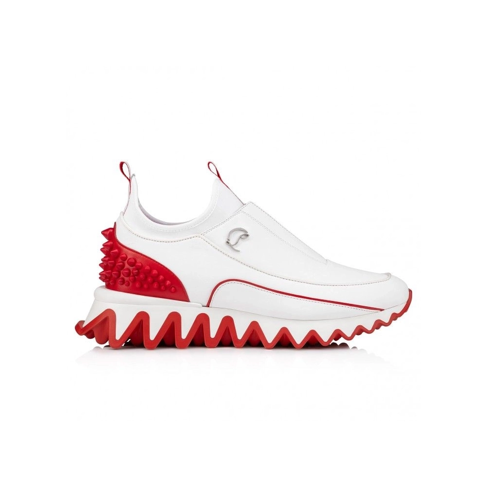 Discount Christian Louboutin Sharkyloub Sp Spikes Sneakers Calf Leather Neoprene And Spikes White on Sale
