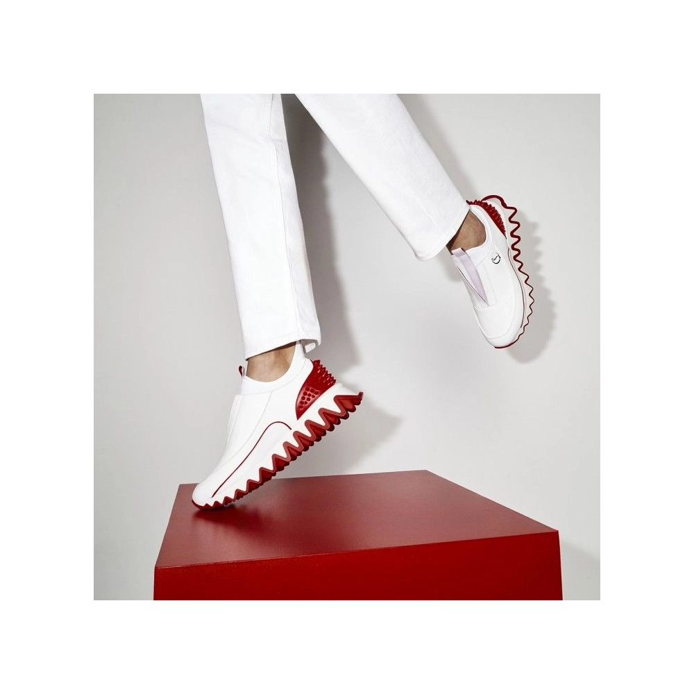 Discount Christian Louboutin Sharkyloub Sp Spikes Sneakers Calf Leather Neoprene And Spikes White on Sale