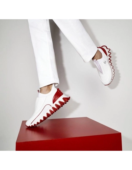 Discount Christian Louboutin Sharkyloub Sp Spikes Sneakers Calf Leather Neoprene And Spikes White on Sale