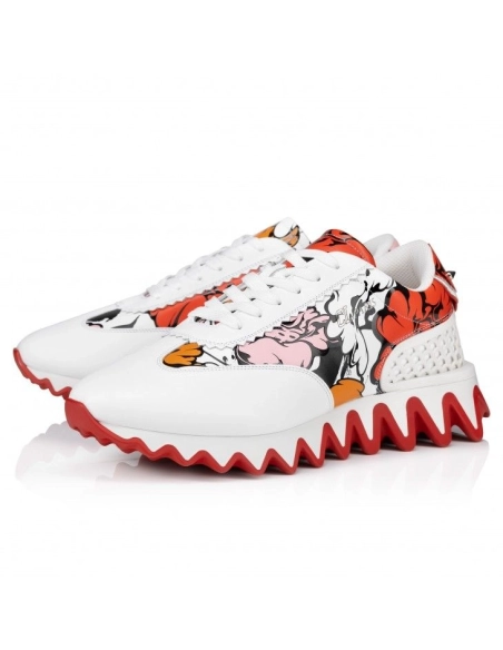 Cheap Christian Louboutin Loubishark Men Sneakers Calf Leather Shun Sudo Flower Print White on Sale