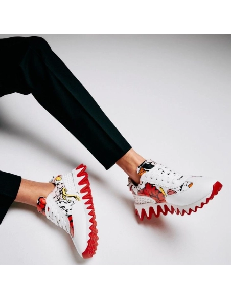 Cheap Christian Louboutin Loubishark Men Sneakers Calf Leather Shun Sudo Flower Print White on Sale