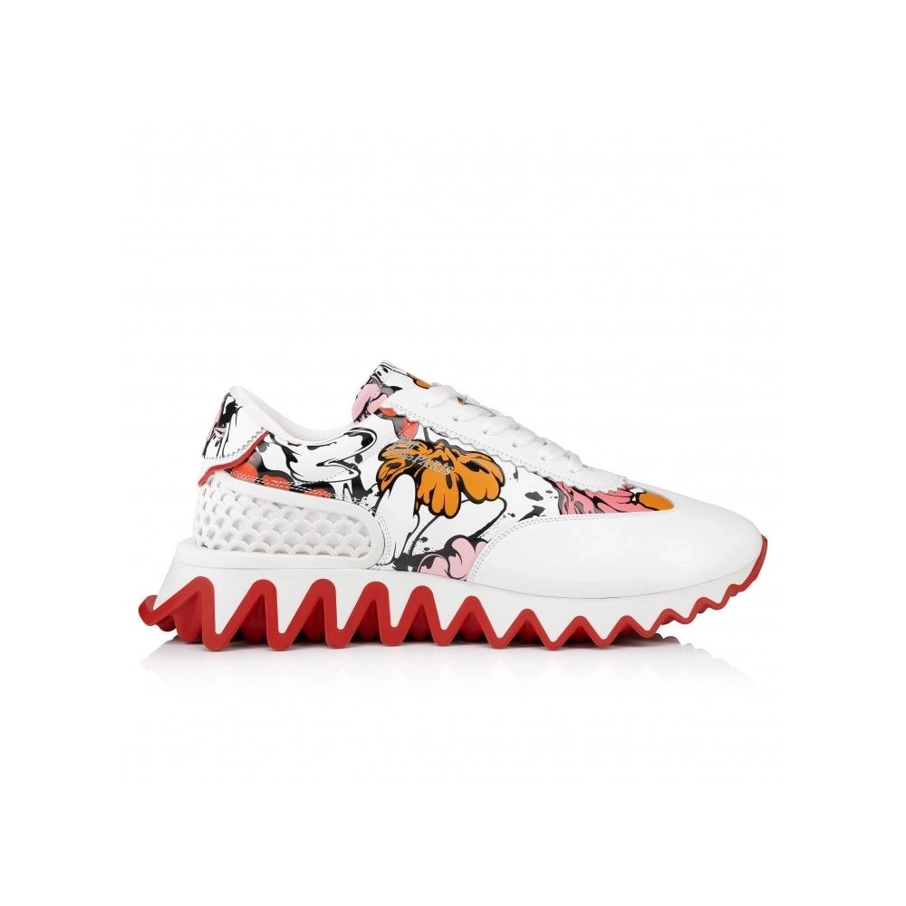 Cheap Christian Louboutin Loubishark Men Sneakers Calf Leather Shun Sudo Flower Print White on Sale