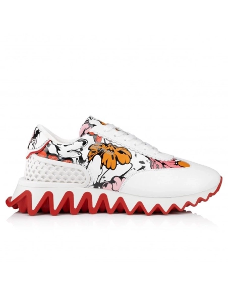 Cheap Christian Louboutin Loubishark Men Sneakers Calf Leather Shun Sudo Flower Print White on Sale