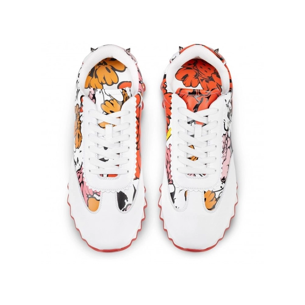 Cheap Christian Louboutin Loubishark Men Sneakers Calf Leather Shun Sudo Flower Print White on Sale